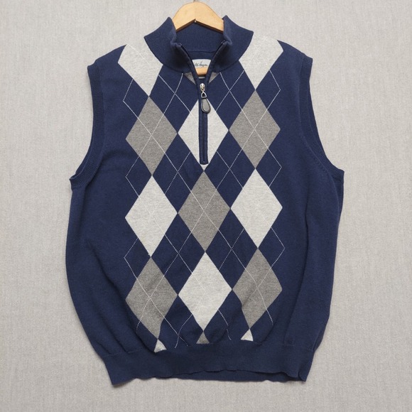Walter Hagen Other - Walter Hagen Sweater Vest Men L 1/4 Zip Argyle Knit Blue Golf Preppy Classic